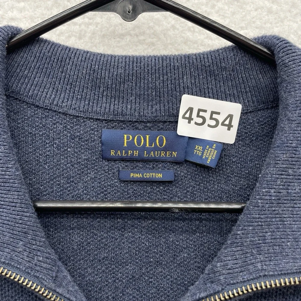 Polo Ralph Lauren Sweater Mens XXL 2XL Navy Blue Pima Cotton 1/4 Zip Preppy Knit